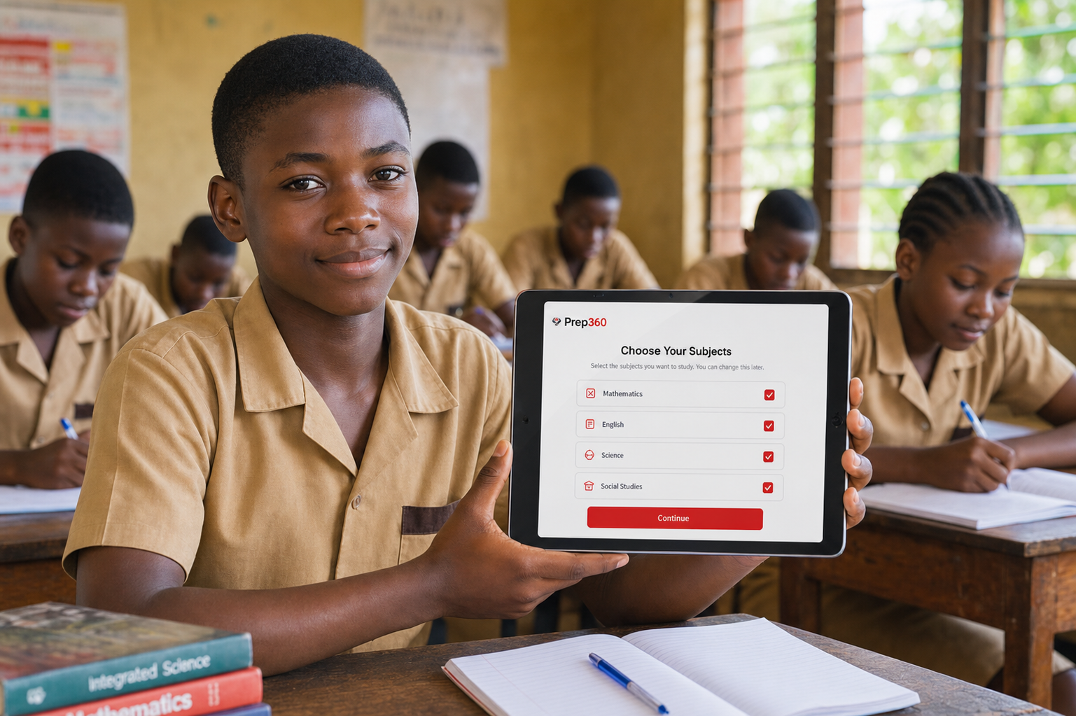Student selecting subjects on a tablet